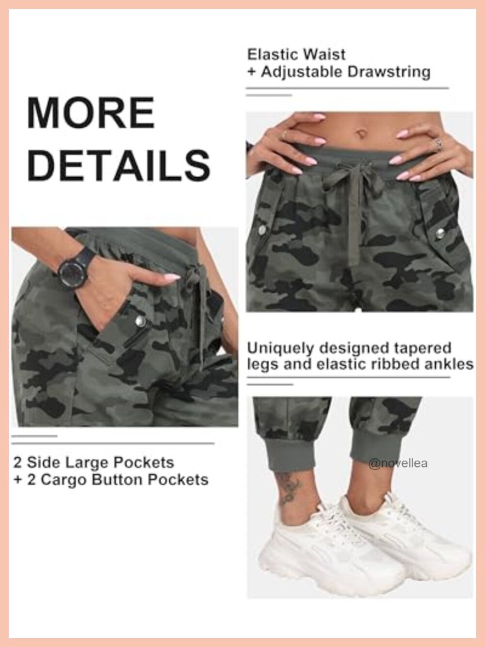Women's Cargo Pants Lightweight Joggers Elastic Waist Athletic Hiking - Picture 5 of 6
